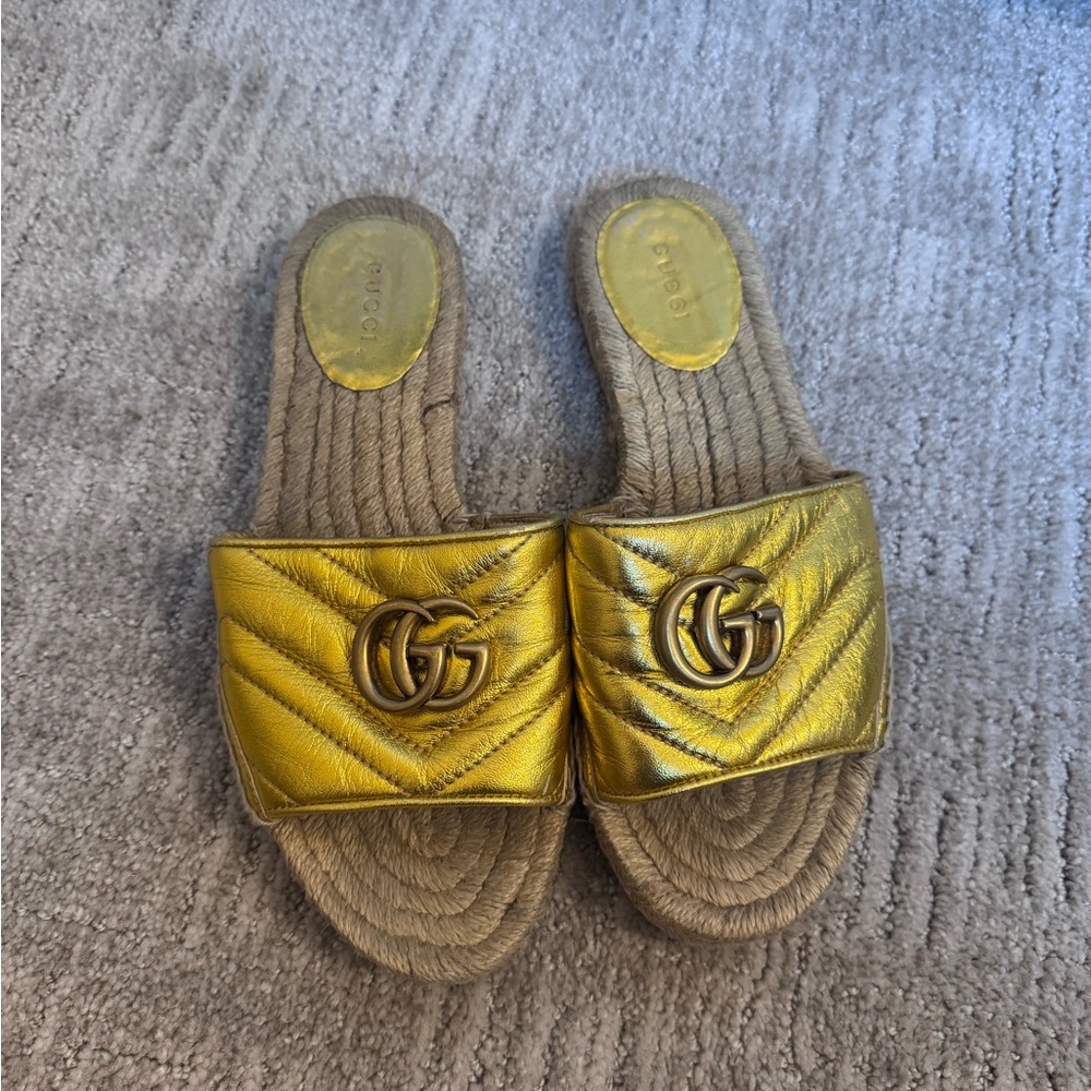 Gucci Metallic Gold Slide Sandals